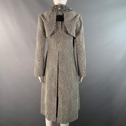 CREATURES OF THE WIND Size 4 White Black Viscose Blend Swirl Shawl Collar Coat