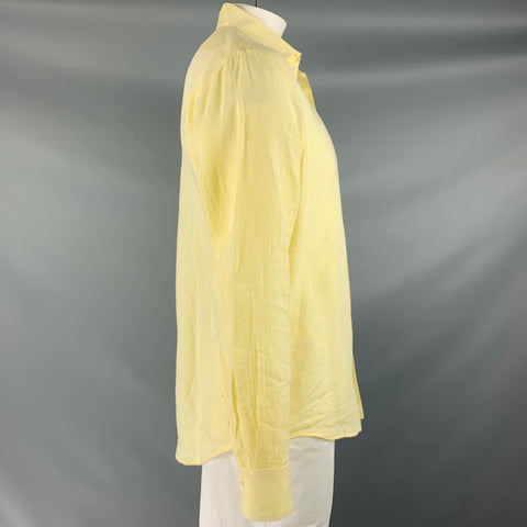 SAKS FIFTH AVENUE Size L Yellow Linen Button Up Long Sleeve Shirt