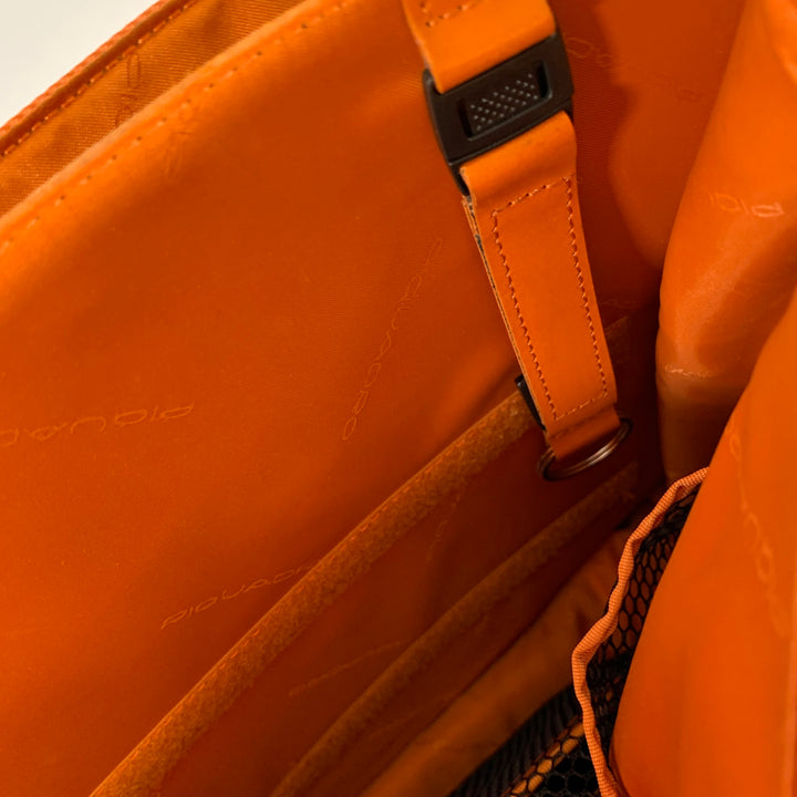 PIQUADRO Orange Leather Messenger Laptop Bag