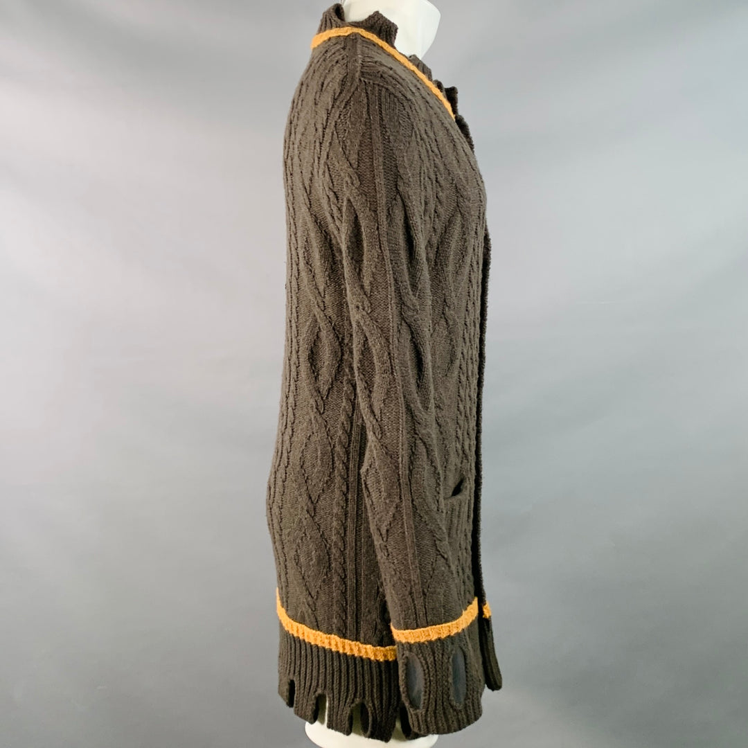 VIVIENNE WESTWOOD Size 36 Brown Tan Cable Knit Wool Cutout Long Cardigan