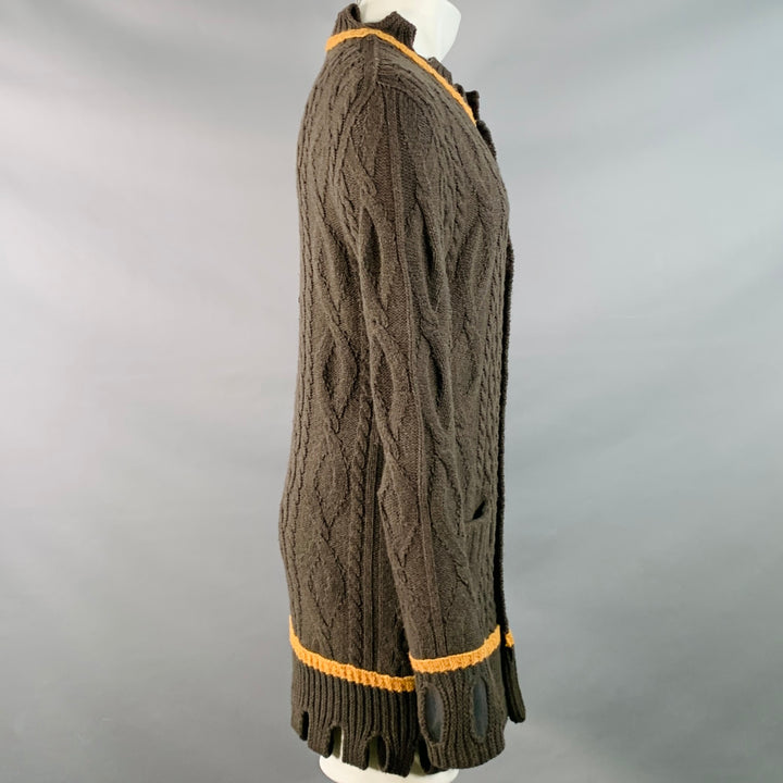 VIVIENNE WESTWOOD Size 36 Brown Tan Cable Knit Wool Cutout Long Cardigan