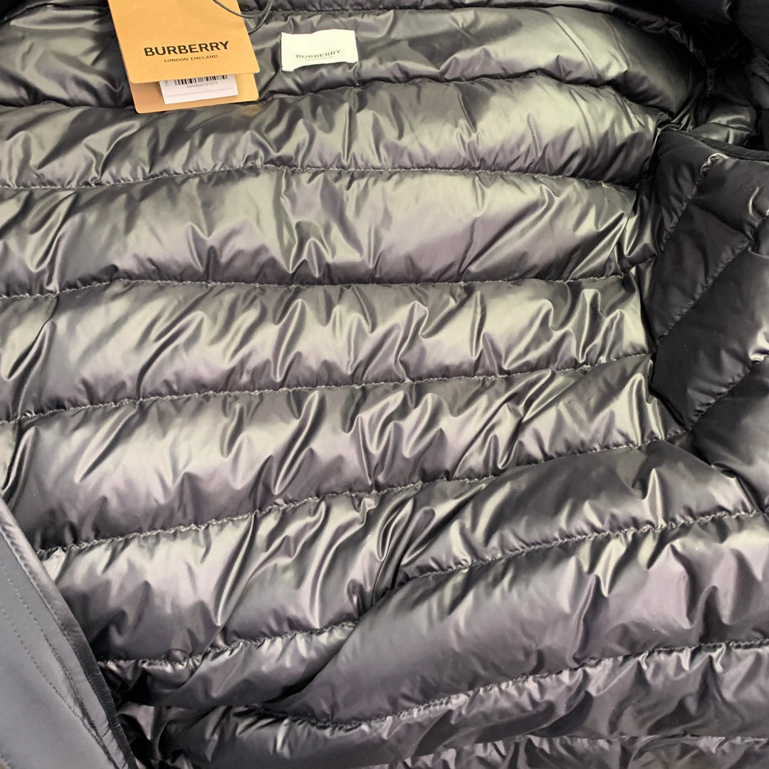 BURBERRY FW22 Size XL Barking Black Olive Quilted Polyamide Hooded Coat