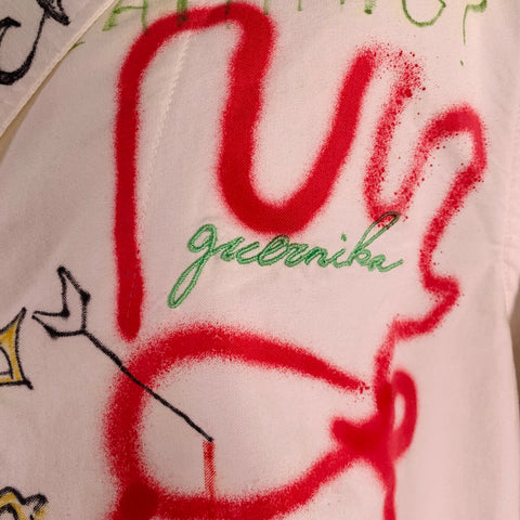 GUERNIKA Size M White Multi Color Graphic Single Breasted Coat