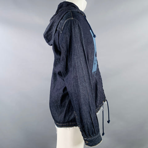 CHRISTIAN DADA Size M Araki Indigo Blue Floral Print Cotton Hooded Jacket