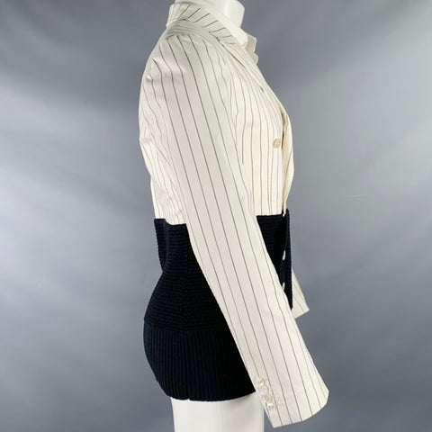 DOLCE & GABBANA Size 38 White Black Stripe Cotton Silk Sport Coat