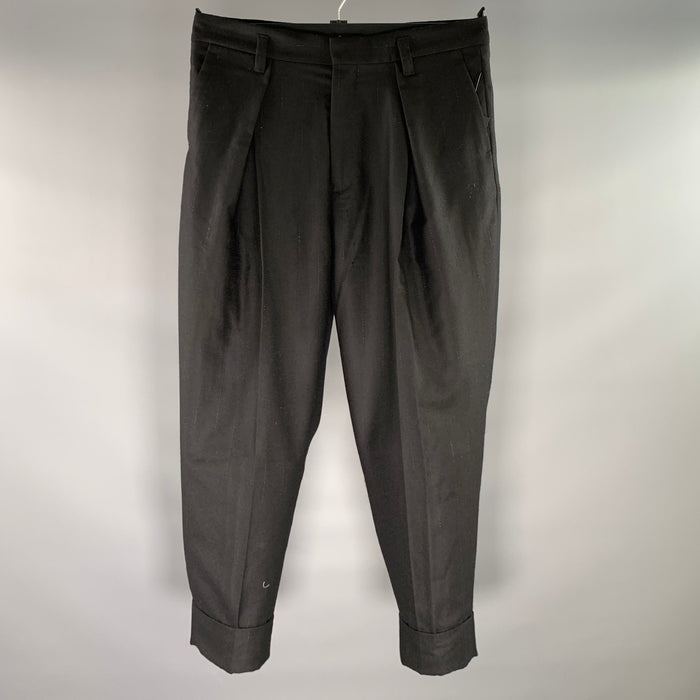 ANN DEMEULEMEESTER Size M Black Chalkstripe Wool Blend Tapered Dress Pants