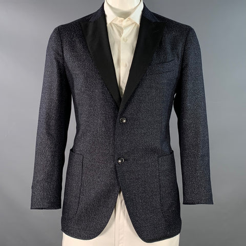 BOGLIOLI Size 44 Black White Textured Silk Linen Peak Lapel Sport Coat