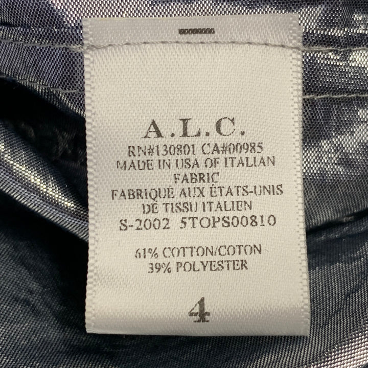A.L.C. Size 4 Metallic Silver Cotton Blend Snaps Collarless Jacket