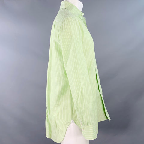 BORRELLI Size M Green White Stripe Cotton Linen Long Sleeve Shirt