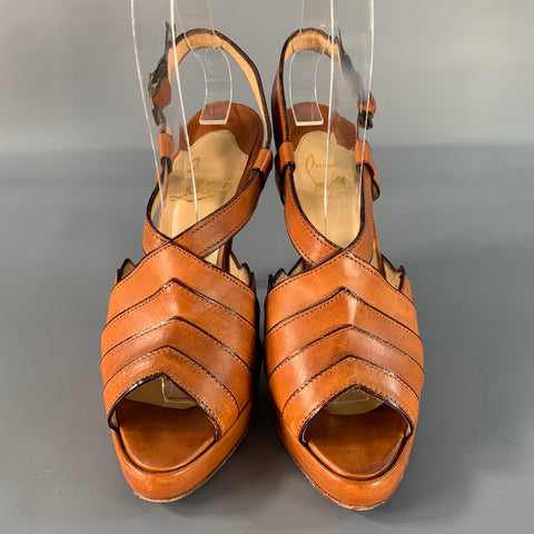 CHRISTIAN LOUBOUTIN Size 6.5 Brown Tan Leather Platform Sandals