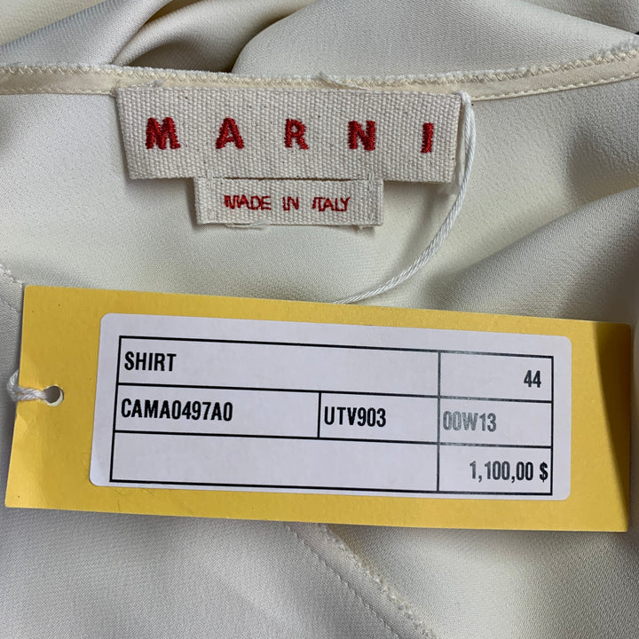 MARNI Size M Beige Viscose Blend Long Sleeve V-Neck Blouse