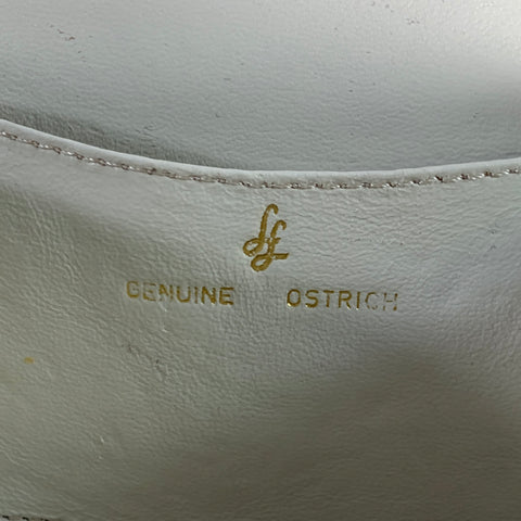 VINTAGE White Gold Ostrich Leather Round Clutch