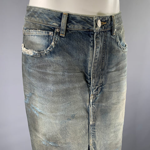 BALENCIAGA Size 2 Blue Mud Wash Cotton Denim Maxi Skirt