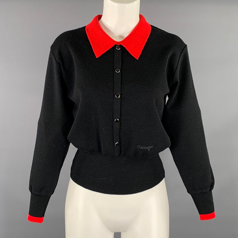 COURREGES Size S Black Red Wool Henley Pullover