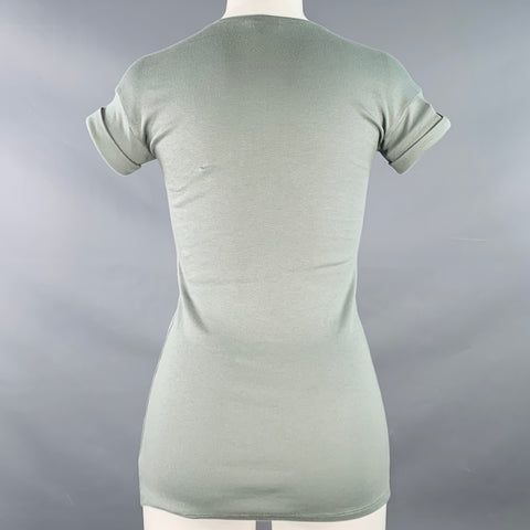 RIVAMONTI Size S Green Sage Cotton Blend Embellishment Short Sleeve Casual Top