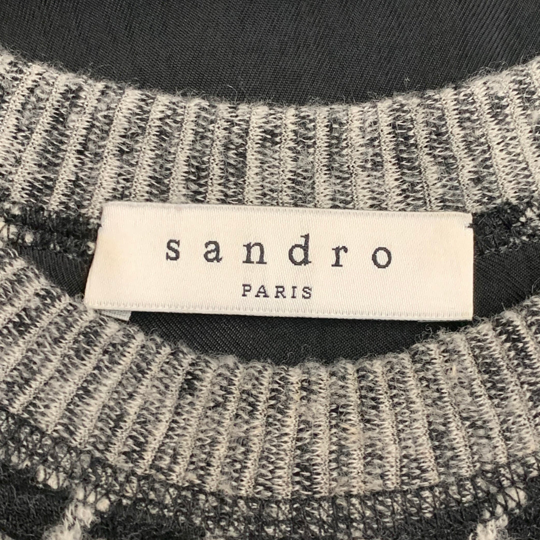 SANDRO Size S Black Grey Wool Blend Houndstooth Crew Neck Pullover
