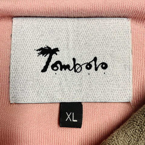 TOMBOLO Size XL Flamingo Tartare Pink Taupe Applique Organic Cotton 1/4 Zip Short Sleeve Shirt