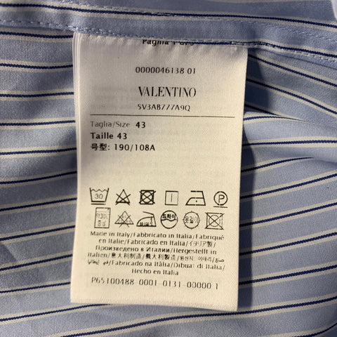 VALENTINO Size L Blue Black & White Stripe Cotton Button Up Long Sleeve Shirt
