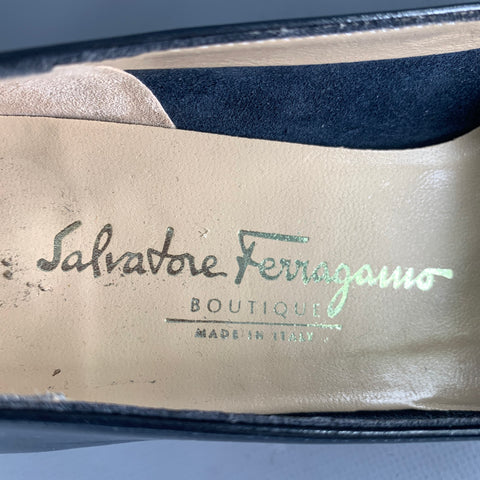 SALVATORE FERRAGAMO Size 5.5 Navy Leather Kitten Heel Pumps