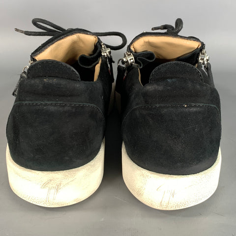 GIUSEPPE ZANOTTI Size 11 Black Red Mixed Fabrics Leather & Suede Sneakers