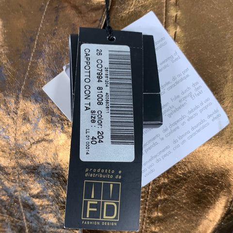 JUST CAVALLI Size 4 Gold Metallic Leather Distressed Long Coat