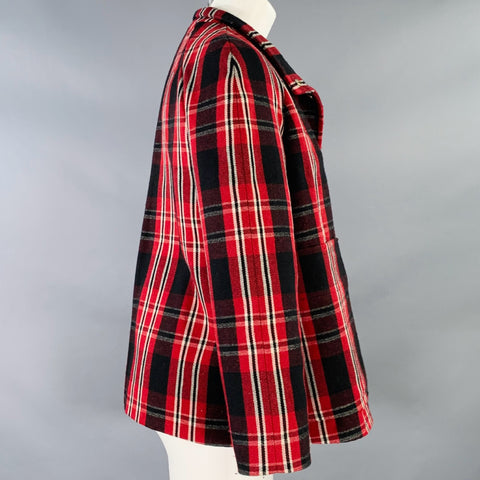MARNI Size 8 Red Black Polyester Blend Plaid Snaps Jacket