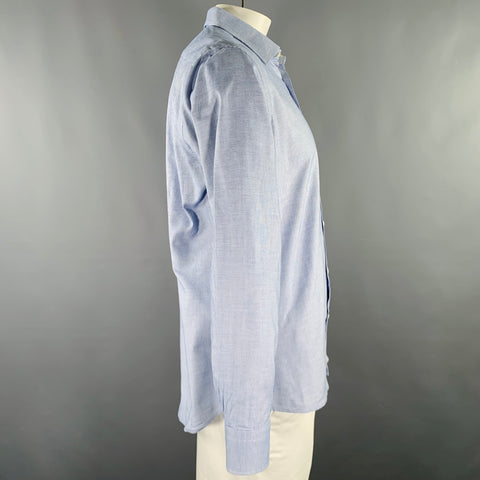 BALLANTYNE Size L Navy White Checkered Cotton Long Sleeve Shirt