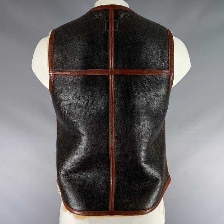THE REAL MCCOY'S Size M Black Brown Color Block Leather Zip Up Vest