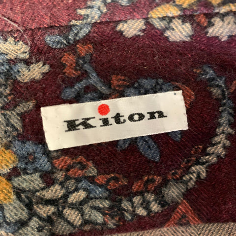 KITON Size M Burgundy Floral Long Sleeve Shirt