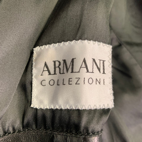 ARMANI COLLEZIONI Size 42 Black Lambskin Leather Single Breasted Notch Lapel Jacket