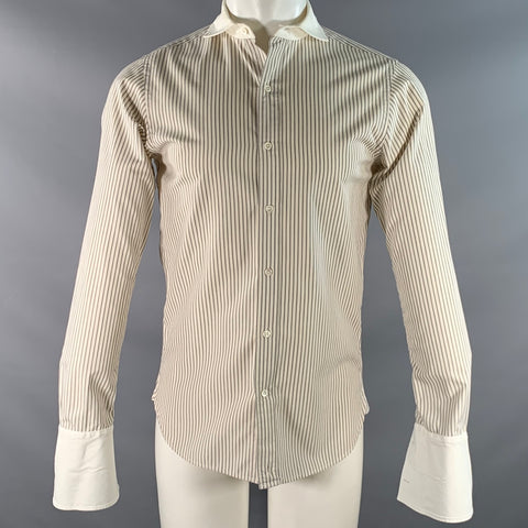 RRL by RALPH LAUREN Size S Cream Black Stripe Cotton Long Sleeve Shirt