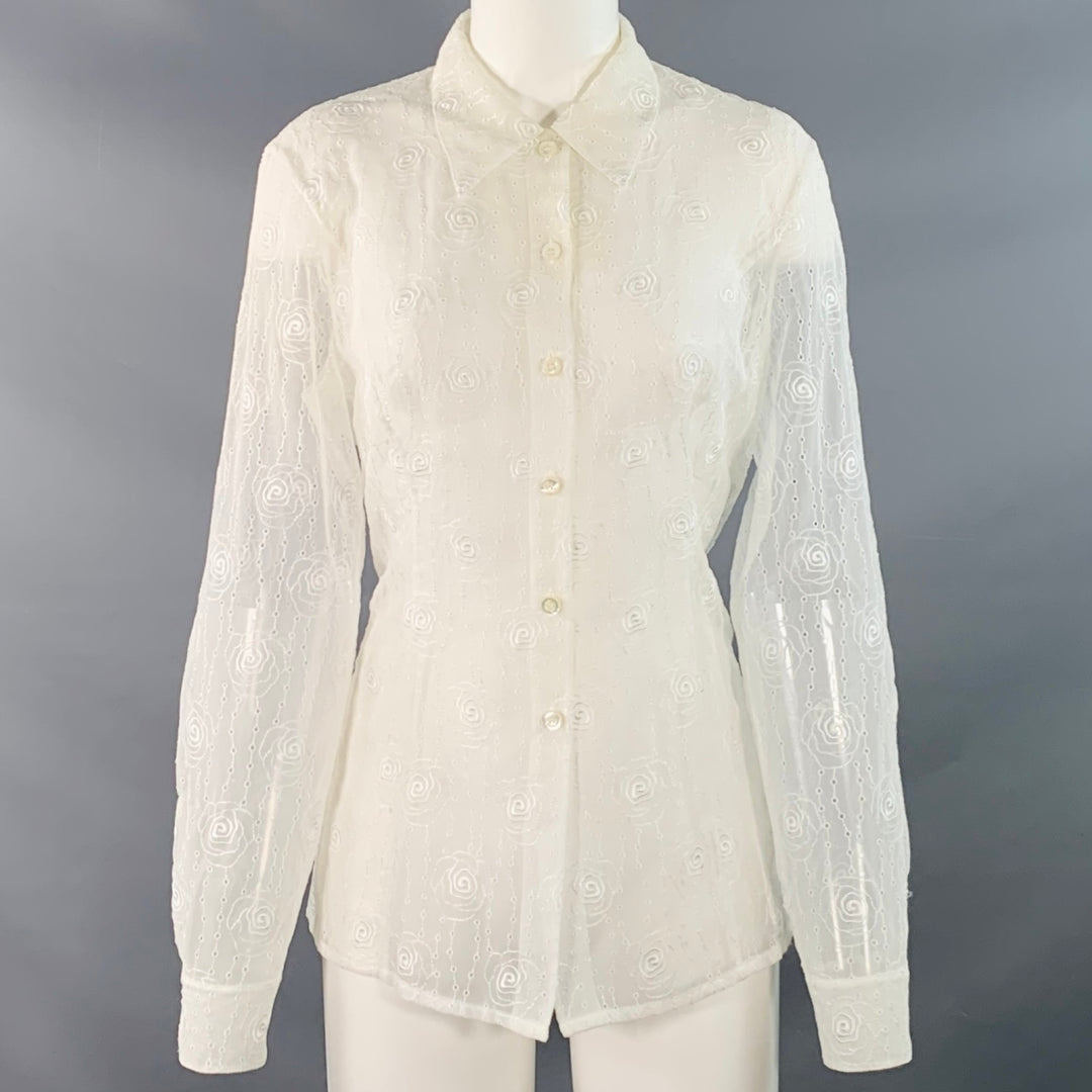 ESCADA Size M Cream Polyester Eyelet Button Up Shirt