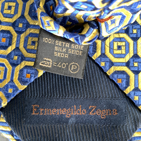 ROBERT TALBOTT Navy light blue gold Geometric Silk Tie