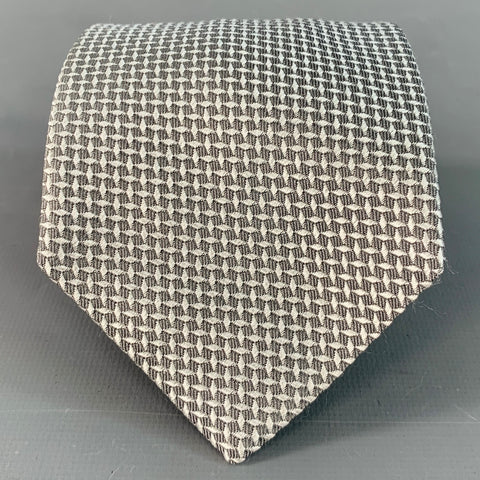 BATTISTONI One Size Grey Silver Textured Silk Tie