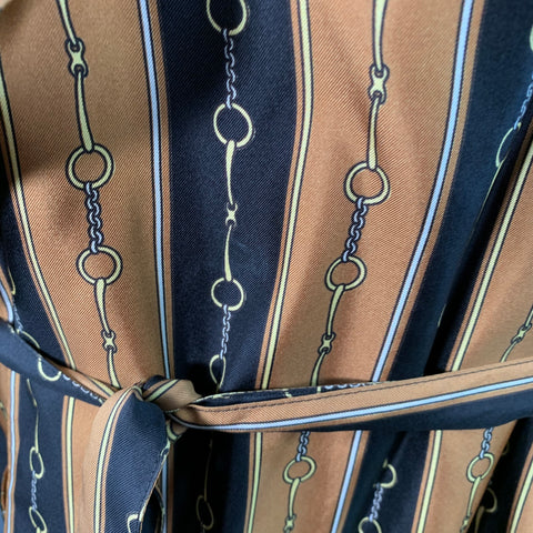 GUCCI 2019 Size 40 Black Brown Gold Chain Silk Dressing Gown Robe Coat