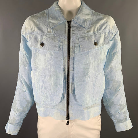 ANDERSON BELL Taille L Bleu Clair Blanc Fleuri Mélange Nylon Col Pointu Veste