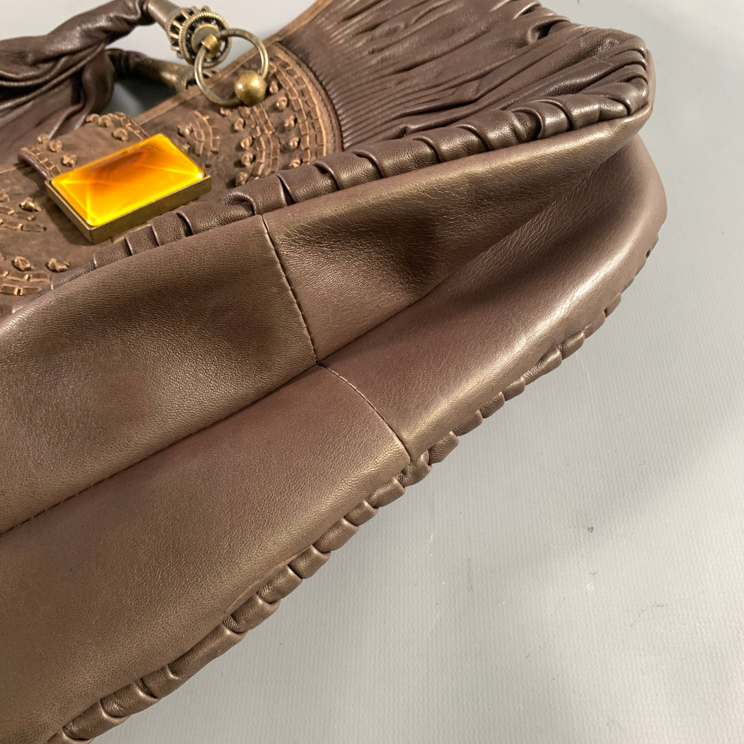 DIOR Brown Yellow Pleated Lambskin Leather Bags