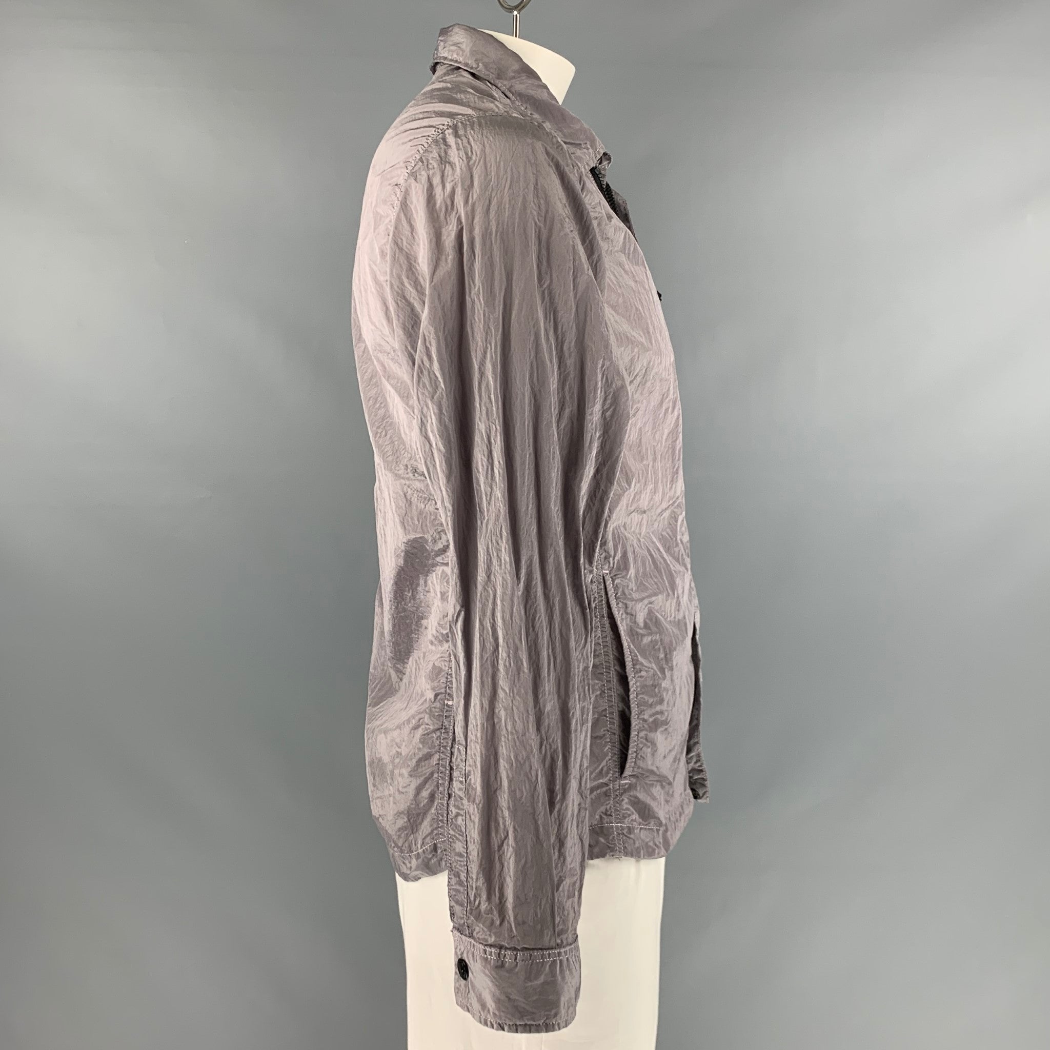 STONE ISLAND Size L Grey Metallic Polyamide Zip Up Jacket