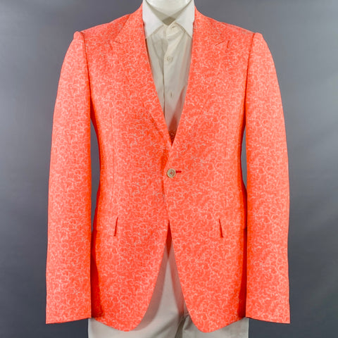 JIL SANDER Size 42 Pink White Textured Abstract Floral Cotton Blend Peak Lapel Sport Coat