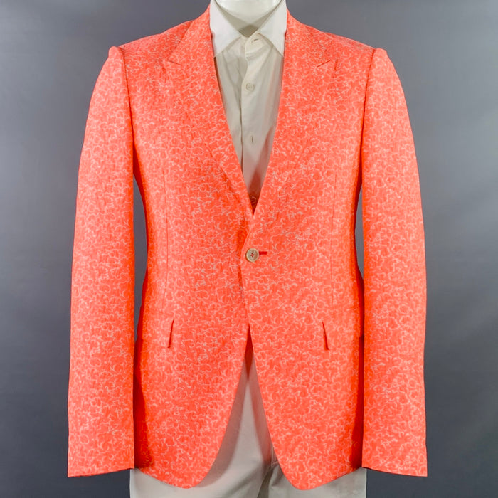 JIL SANDER Size 42 Pink White Textured Abstract Floral Cotton Blend Peak Lapel Sport Coat