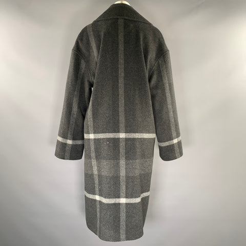 PENDLETON Size 6 Grey Light Grey Wool Blend Plaid Trench Coat