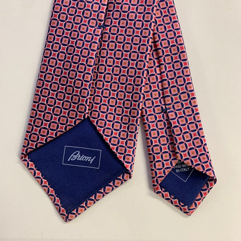 BRIONI Pink Navy Geometric Silk Tie