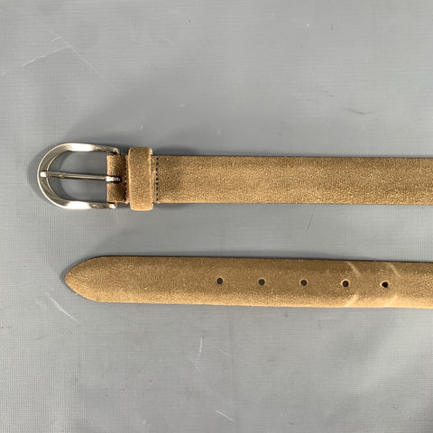 BERGDORF GOODMAN Size 38 Khaki Solid Suede Belt
