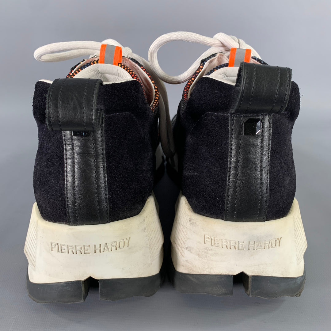 PIERRE HARDY Size 13 Black White Orange Mesh Canvas Runner Sneakers
