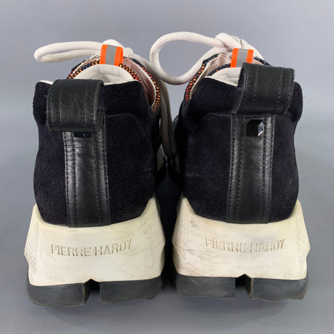 PIERRE HARDY Size 13 Black White Orange Mesh Canvas Runner Sneakers