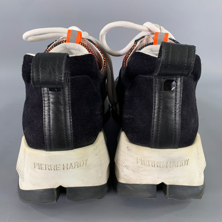 PIERRE HARDY Size 13 Black White Orange Mesh Canvas Runner Sneakers