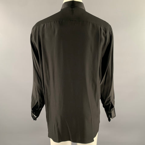 STEFANO RICCI Size XL Black Silk Hidden Placket Long Sleeve Shirt