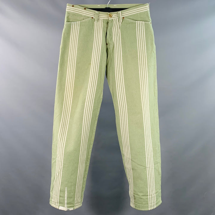 TENDER CO. Size L Green White Stripe Cotton Straight Button Fly Casual Pants