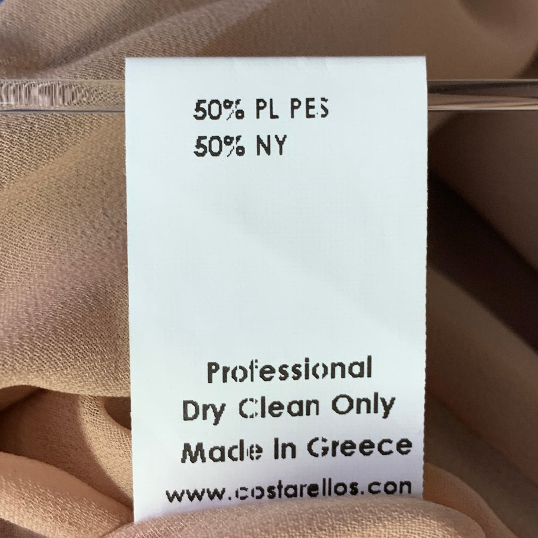 COSTARELLOS Size 4 Blue Nude Lace Sequined Short Sleeve Midi Cocktail Dress