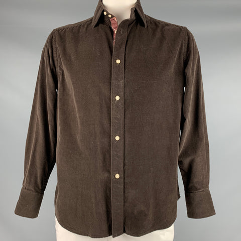 ROBERT GRAHAM Taille L Chemise à manches longues boutonnée en coton velours côtelé marron